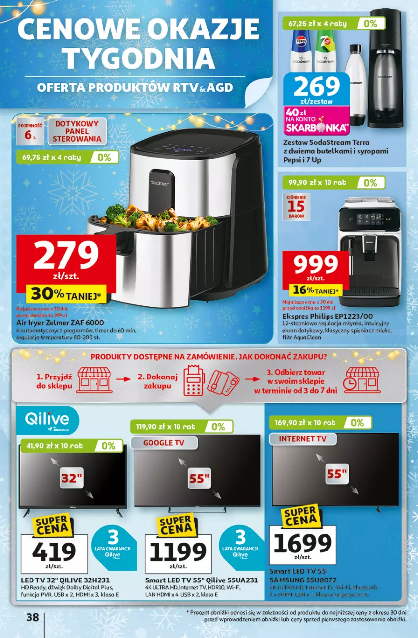 Gazetka promocyjna Auchan - Gazetka Święta jak babcię kocham Hipermarket Auchan - ważna 18.12 do 23.12.2025 - strona 38 - produkty: Gra, HD ready, LED TV, Pepsi, Philips, Samsung, Syrop, Top, Zelmer