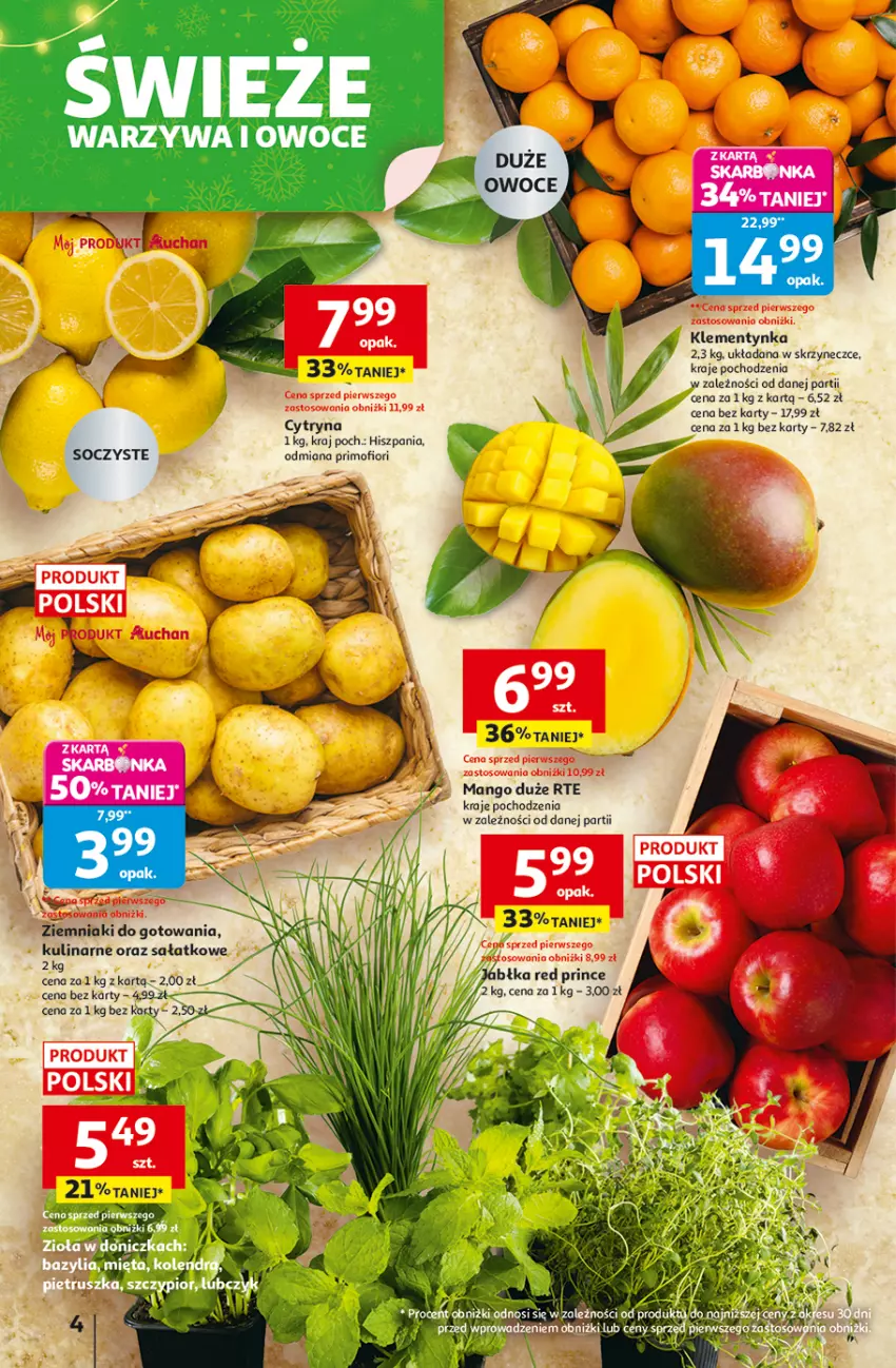 Gazetka promocyjna Auchan - Gazetka Święta jak babcię kocham Hipermarket Auchan - ważna 18.12 do 23.12.2025 - strona 4 - produkty: Fa, Jabłka, Mango, Sałat, Ziemniaki