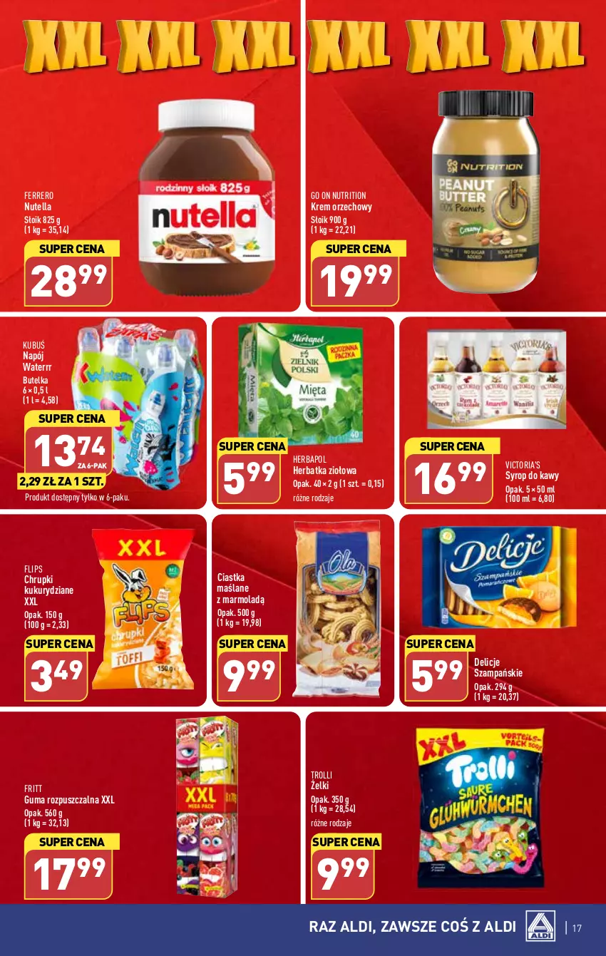 Gazetka promocyjna Aldi - Pełna oferta - ważna 02.10 do 07.10.2023 - strona 17 - produkty: Chrupki, Ciastka, Delicje, Ferrero, Guma rozpuszczalna, Herbapol, Krem orzechowy, Kubuś, Mola, Napój, Nutella, Syrop