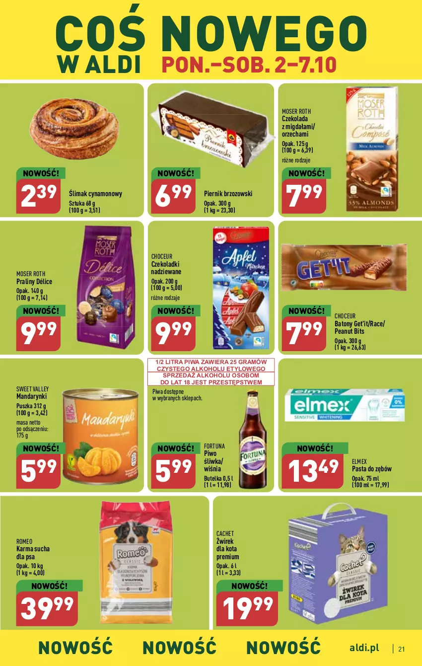 Gazetka promocyjna Aldi - Pełna oferta - ważna 02.10 do 07.10.2023 - strona 21 - produkty: Baton, Czekolada, Elmex, Fortuna, Gra, Mandarynki, Moser Roth, Pasta do zębów, Piernik, Piwa, Piwo, Praliny, Ser