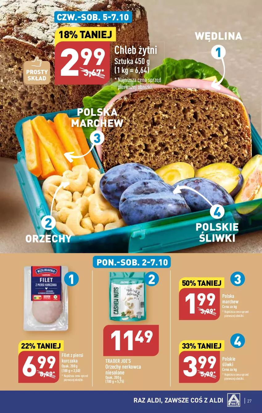 Gazetka promocyjna Aldi - Pełna oferta - ważna 02.10 do 07.10.2023 - strona 27 - produkty: Chleb, Filet z piersi kurczaka, Kurczak, Wędlina