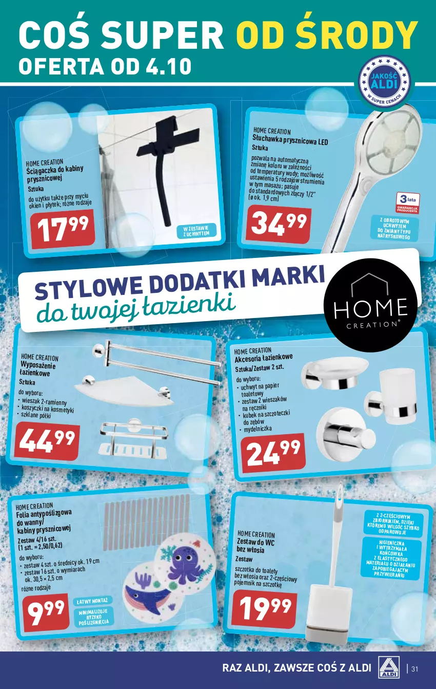 Gazetka promocyjna Aldi - Pełna oferta - ważna 02.10 do 07.10.2023 - strona 31 - produkty: Kubek, Kubek na szczoteczki do zębów, LG, Mydelniczka, Papier, Papier toaletowy, Pojemnik, Ręcznik, Słuchawka prysznicowa, Szczotka, Wieszak, Zestaw do wc