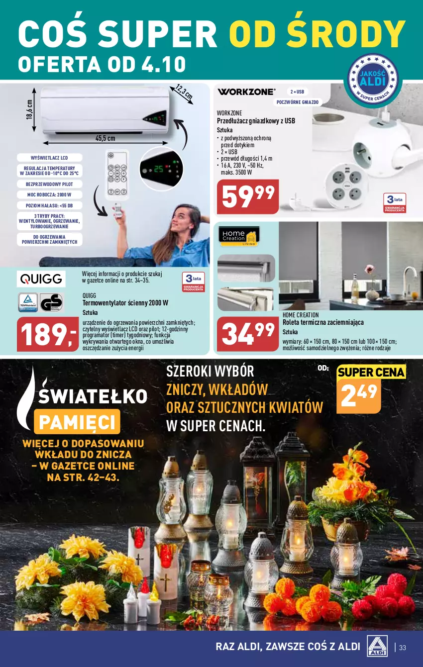 Gazetka promocyjna Aldi - Pełna oferta - ważna 02.10 do 07.10.2023 - strona 33 - produkty: Gra, Ogrzewanie, Przewód, Rama, Roleta, Termowentylator, Znicz