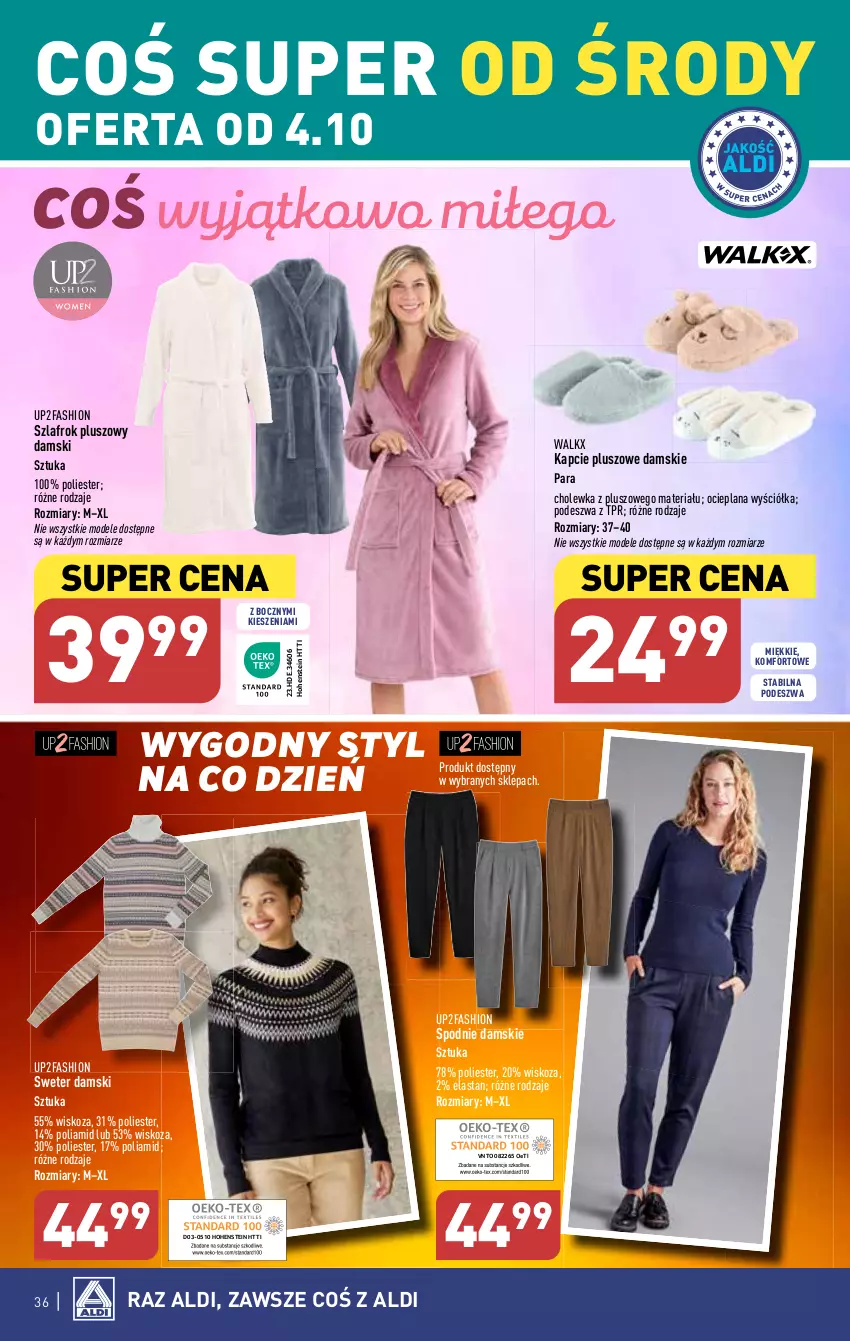 Gazetka promocyjna Aldi - Pełna oferta - ważna 02.10 do 07.10.2023 - strona 36 - produkty: Fa, Kapcie, LANA, Spodnie, Sweter, Szlafrok