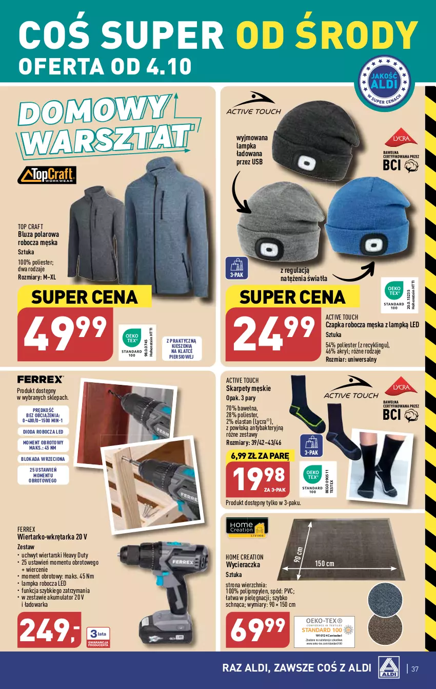 Gazetka promocyjna Aldi - Pełna oferta - ważna 02.10 do 07.10.2023 - strona 37 - produkty: Akumulator, Bluza, Bluza polarowa, Czapka, Karp, Tarka, Top, Warka, Wełna, Wkręt, Wkrętarka, Wycieraczka