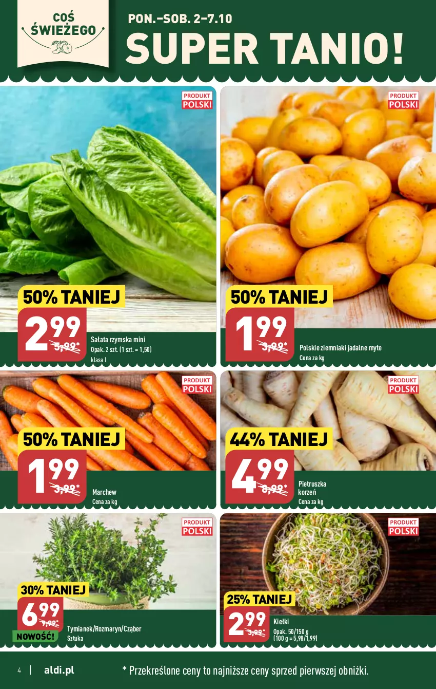 Gazetka promocyjna Aldi - Pełna oferta - ważna 02.10 do 07.10.2023 - strona 4 - produkty: Kiełki, Pietruszka, Sałat, Ziemniaki