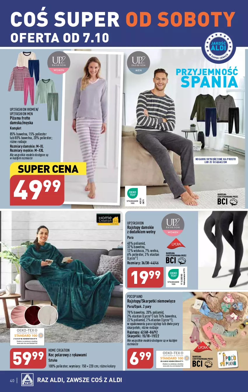 Gazetka promocyjna Aldi - Pełna oferta - ważna 02.10 do 07.10.2023 - strona 40 - produkty: Fa, Karp, Kawa, Koc, Piżama, Pocopiano, Rajstopy, Skarpetki, Top, Wełna