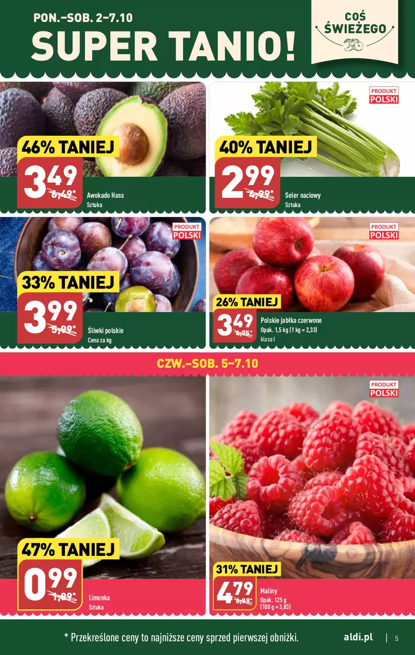 Gazetka promocyjna Aldi - Pełna oferta - ważna 02.10 do 07.10.2023 - strona 5 - produkty: Jabłka, Limonka, Maliny, Seler naciowy