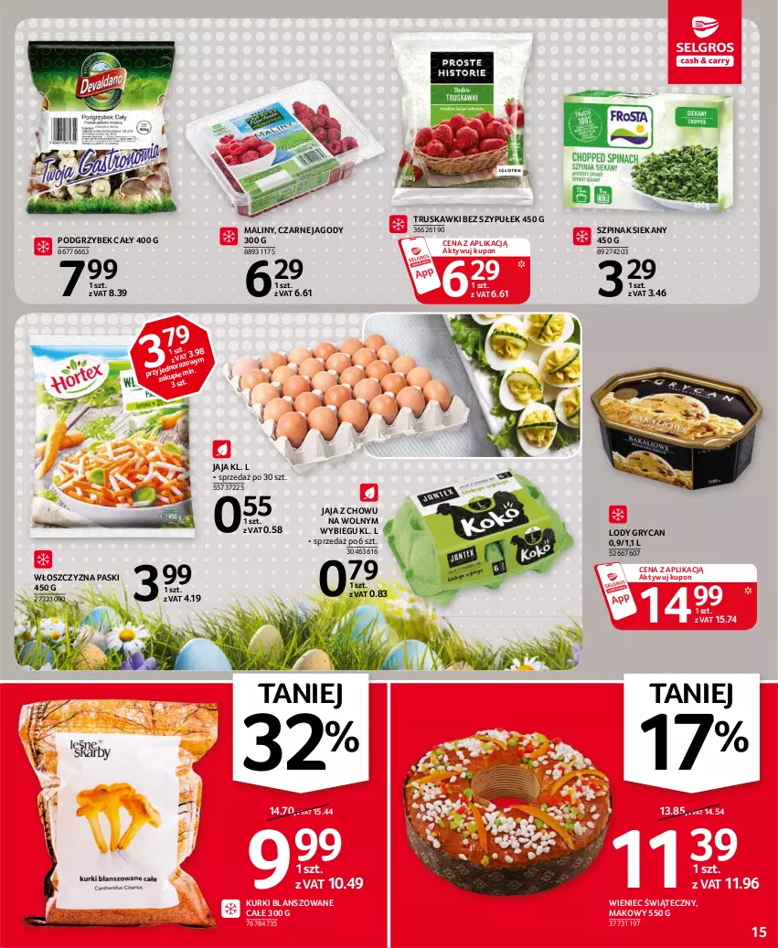 Gazetka promocyjna Selgros - Oferta spożywcza - ważna 25.03 do 05.04.2021 - strona 15 - produkty: Gry, Jagody, Jaja, Lody, Maliny, Szpinak, Truskawki, Wieniec