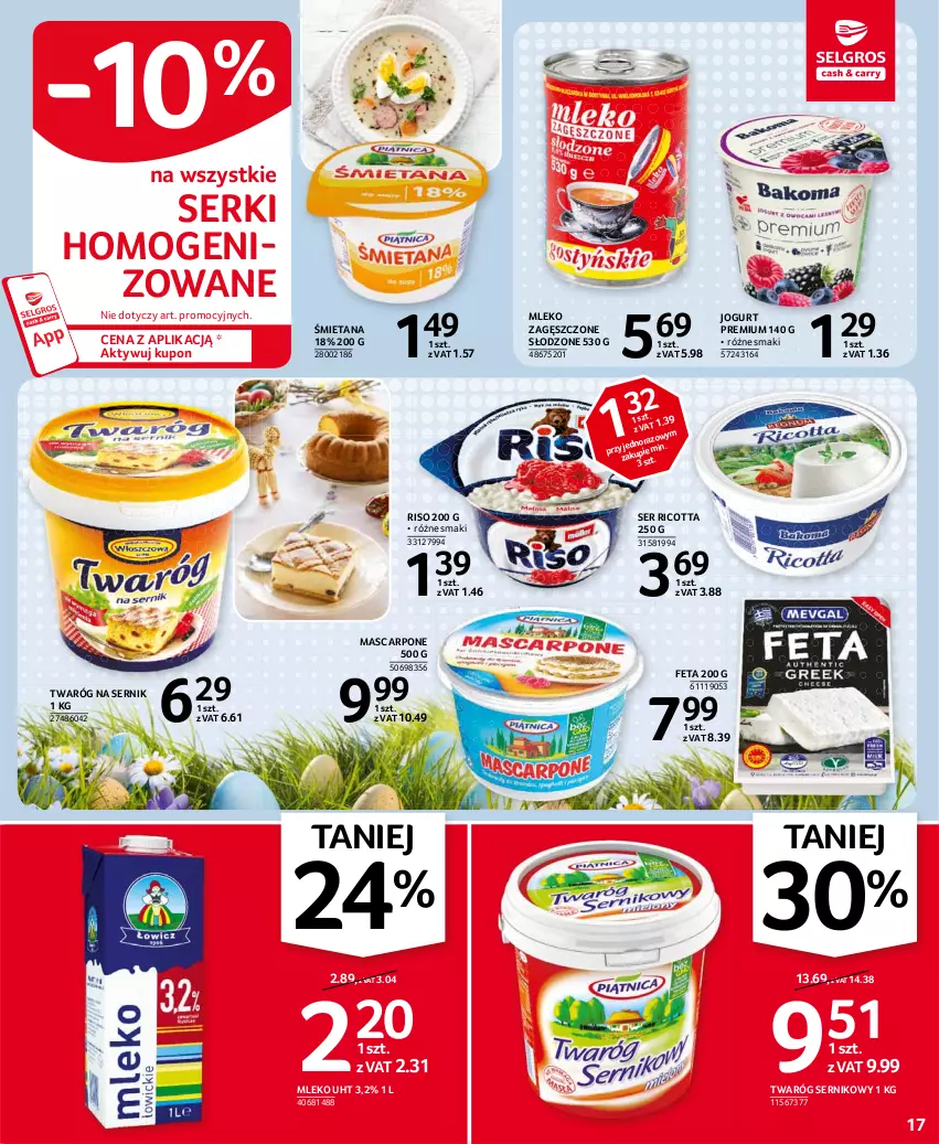 Gazetka promocyjna Selgros - Oferta spożywcza - ważna 25.03 do 05.04.2021 - strona 17 - produkty: Feta, Jogurt, Mascarpone, Mleko, Mleko zagęszczone, Ricotta, Ser, Twaróg