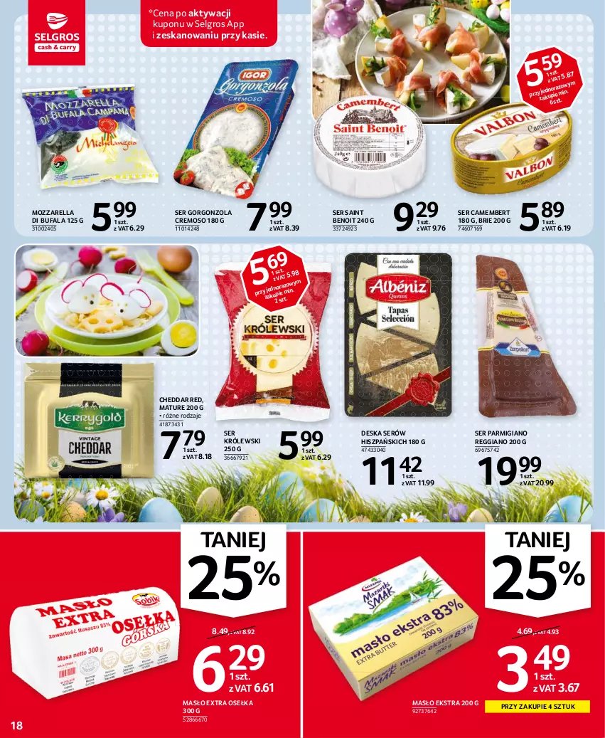 Gazetka promocyjna Selgros - Oferta spożywcza - ważna 25.03 do 05.04.2021 - strona 18 - produkty: Brie, Camembert, Cheddar, Deska serów, Fa, Gorgonzola, Królewski, LG, Masło, Mozzarella, Ser