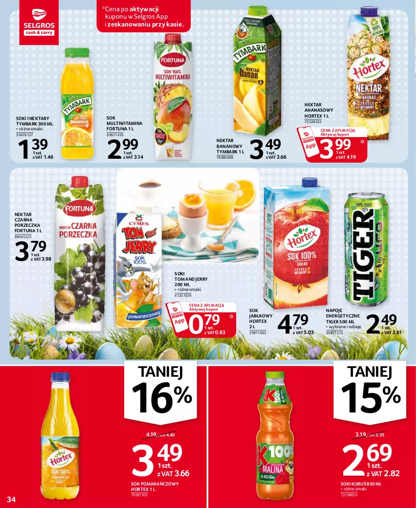 Gazetka promocyjna Selgros - Oferta spożywcza - ważna 25.03 do 05.04.2021 - strona 34 - produkty: Ananas, Fortuna, Hortex, Kubuś, LG, Napoje, Nektar, Nektar bananowy, Por, Sok, Sok jabłkowy, Sok pomarańczowy, Tiger, Tymbark