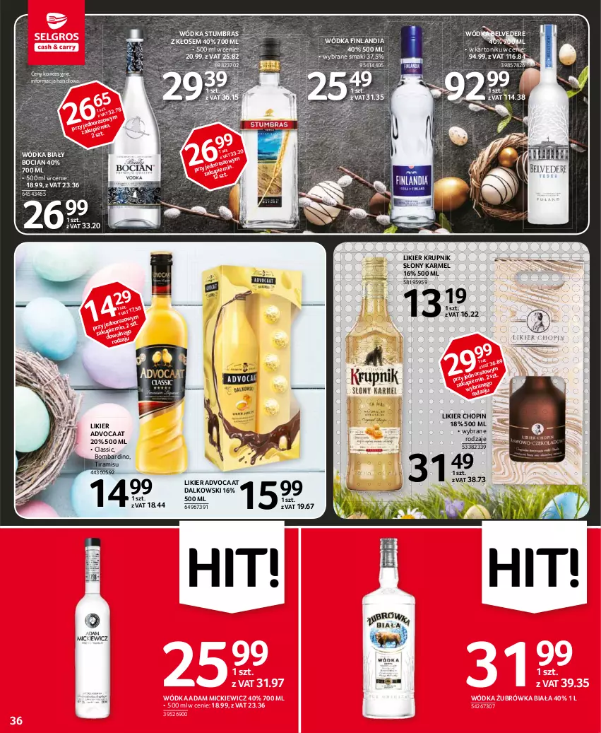 Gazetka promocyjna Selgros - Oferta spożywcza - ważna 25.03 do 05.04.2021 - strona 36 - produkty: Advocaat, Biały Bocian, Finlandia, Krupnik, Likier, Tonik, Wódka