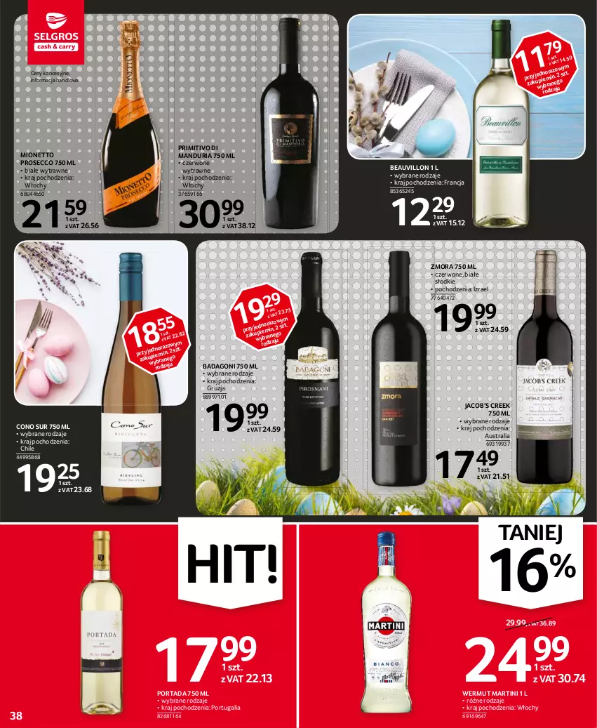 Gazetka promocyjna Selgros - Oferta spożywcza - ważna 25.03 do 05.04.2021 - strona 38 - produkty: Martini, Mionetto, Por, Portada, Prosecco