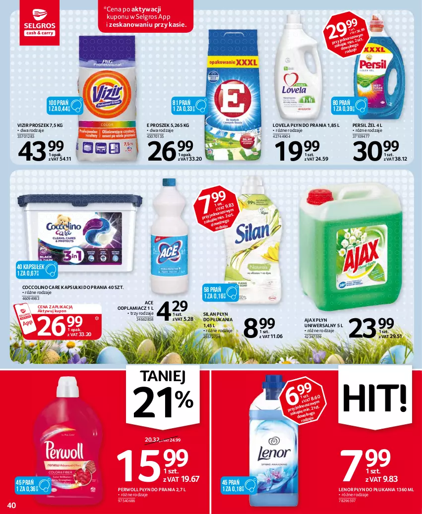 Gazetka promocyjna Selgros - Oferta spożywcza - ważna 25.03 do 05.04.2021 - strona 40 - produkty: Ajax, Coccolino, Kapsułki do prania, Lenor, LG, Lovela, Odplamiacz, Persil, Perwoll, Płyn do płukania, Płyn do prania, Silan, Vizir