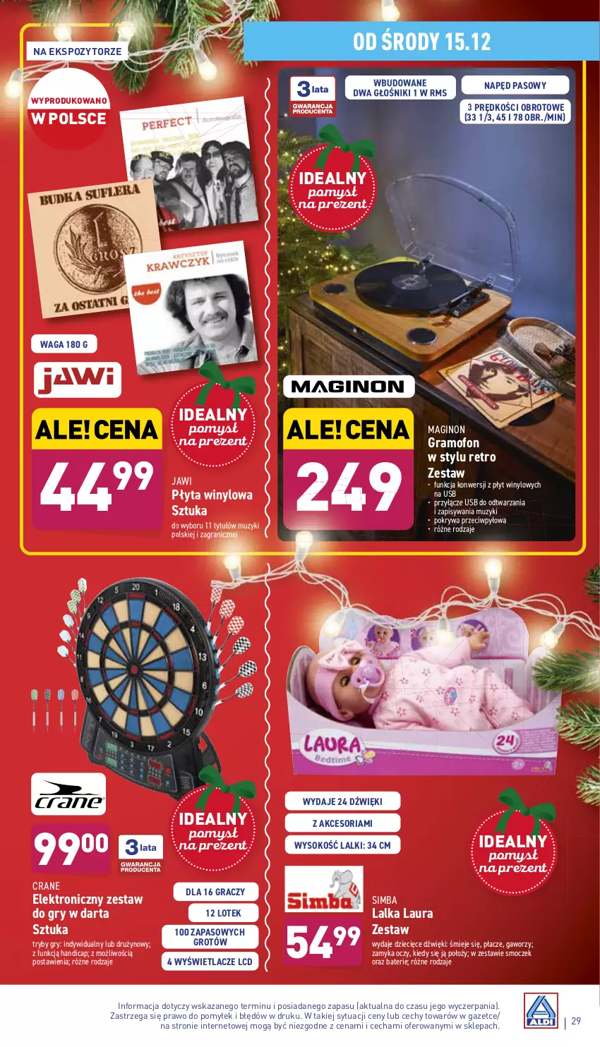 Gazetka promocyjna Aldi - Pełny katalog - ważna 13.12 do 19.12.2021 - strona 29 - produkty: Dzieci, Gin, Głośnik, Gra, Gry, Lalka, Laur, Płyta, Pokrywa, Sok, Waga