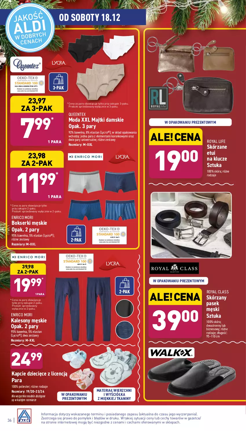 Gazetka promocyjna Aldi - Pełny katalog - ważna 13.12 do 19.12.2021 - strona 36 - produkty: Bokserki, Dzieci, Kalesony, Kapcie, Majtki, Moda, Pasek, Pasek męski, Queentex, Ser, Sony, Wełna