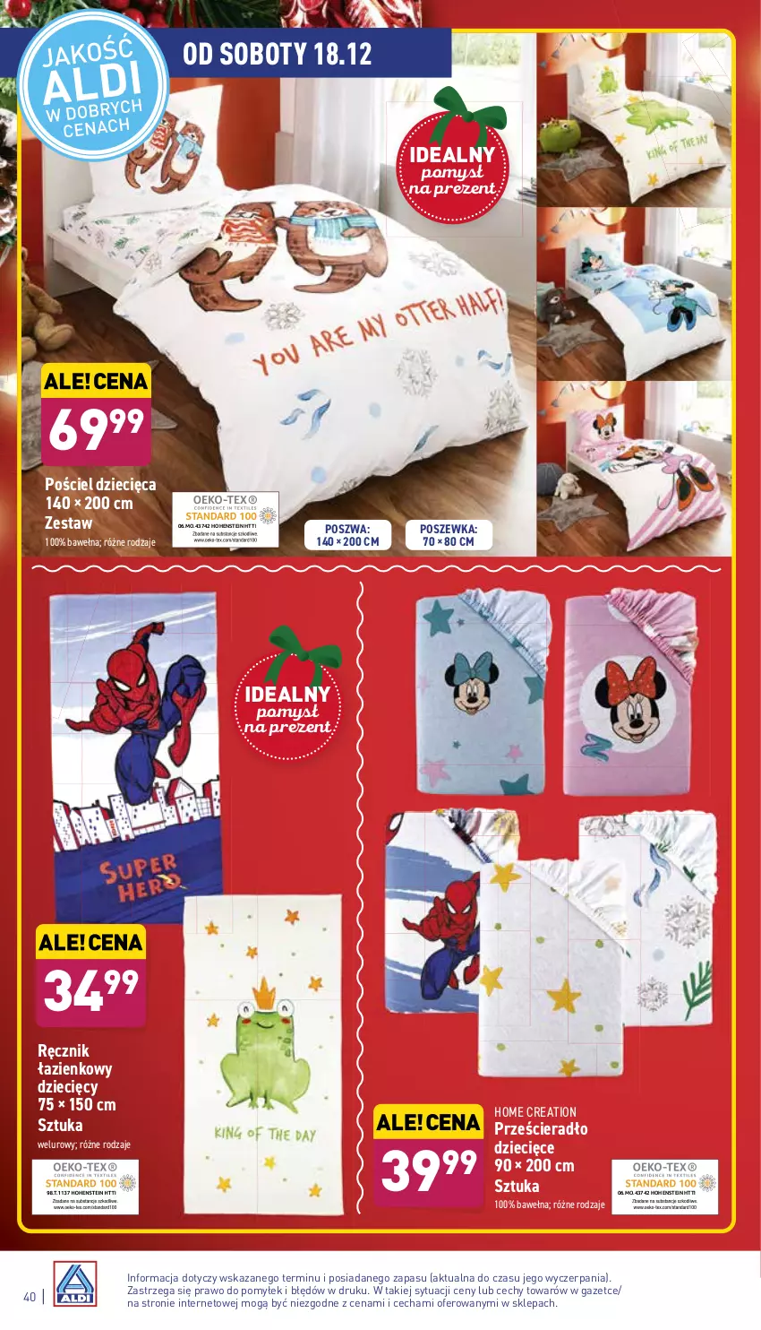 Gazetka promocyjna Aldi - Pełny katalog - ważna 13.12 do 19.12.2021 - strona 40 - produkty: Dzieci, Pościel, Poszewka, Prześcieradło, Ręcznik, Wełna