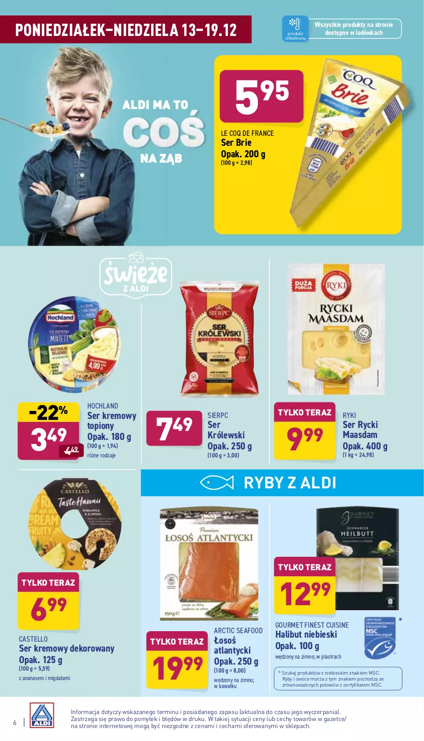 Gazetka promocyjna Aldi - Pełny katalog - ważna 13.12 do 19.12.2021 - strona 6 - produkty: Ananas, Brie, Halibut, Hochland, Kawa, Królewski, Lodówka, Maasdam, Owoce, Owoce morza, Ryby i owoce morza, Ser, Tera, Top