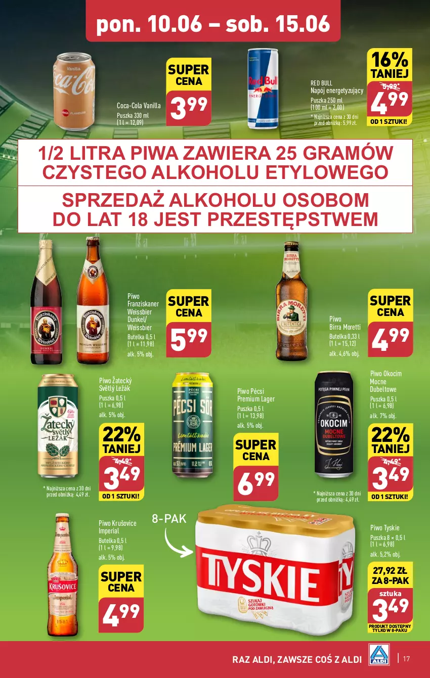 Gazetka promocyjna Aldi - Pełna oferta - ważna 10.06 do 15.06.2024 - strona 17 - produkty: Coca-Cola, Gra, Koc, Napój, Okocim, Piwa, Piwo, Red Bull, Skaner, Tyskie