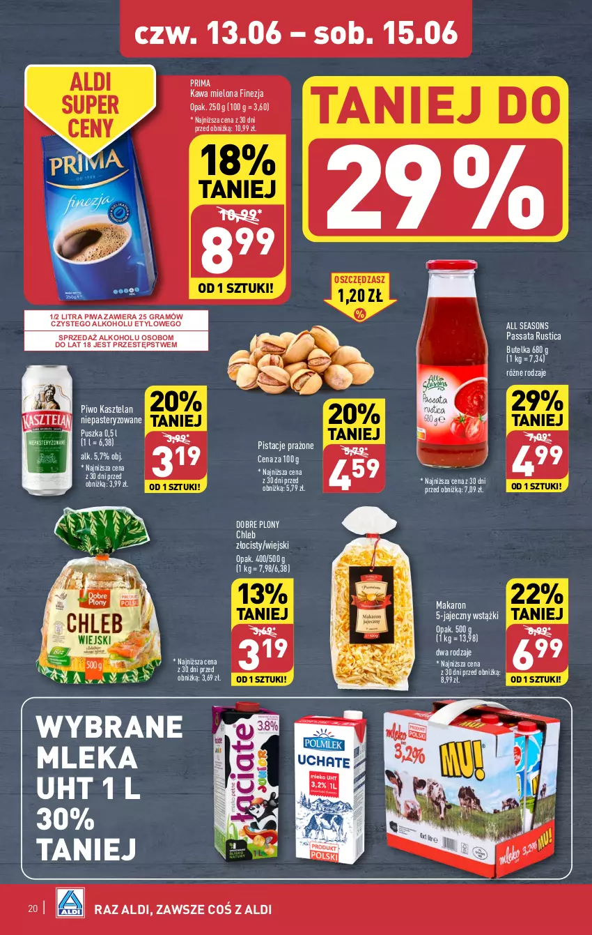 Gazetka promocyjna Aldi - Pełna oferta - ważna 10.06 do 15.06.2024 - strona 20 - produkty: All Seasons, Chleb, Gra, Kasztelan, Kawa, Kawa mielona, Makaron, Pistacje, Piwa, Piwo, Prima, Rust