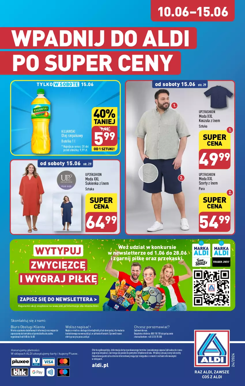 Gazetka promocyjna Aldi - Pełna oferta - ważna 10.06 do 15.06.2024 - strona 34 - produkty: Biuro, Fa, Gra, Kosz, Koszula, Kujawski, Moda, O nas, Olej, Olej rzepakowy, Por, Sukienka, Szorty, Tera