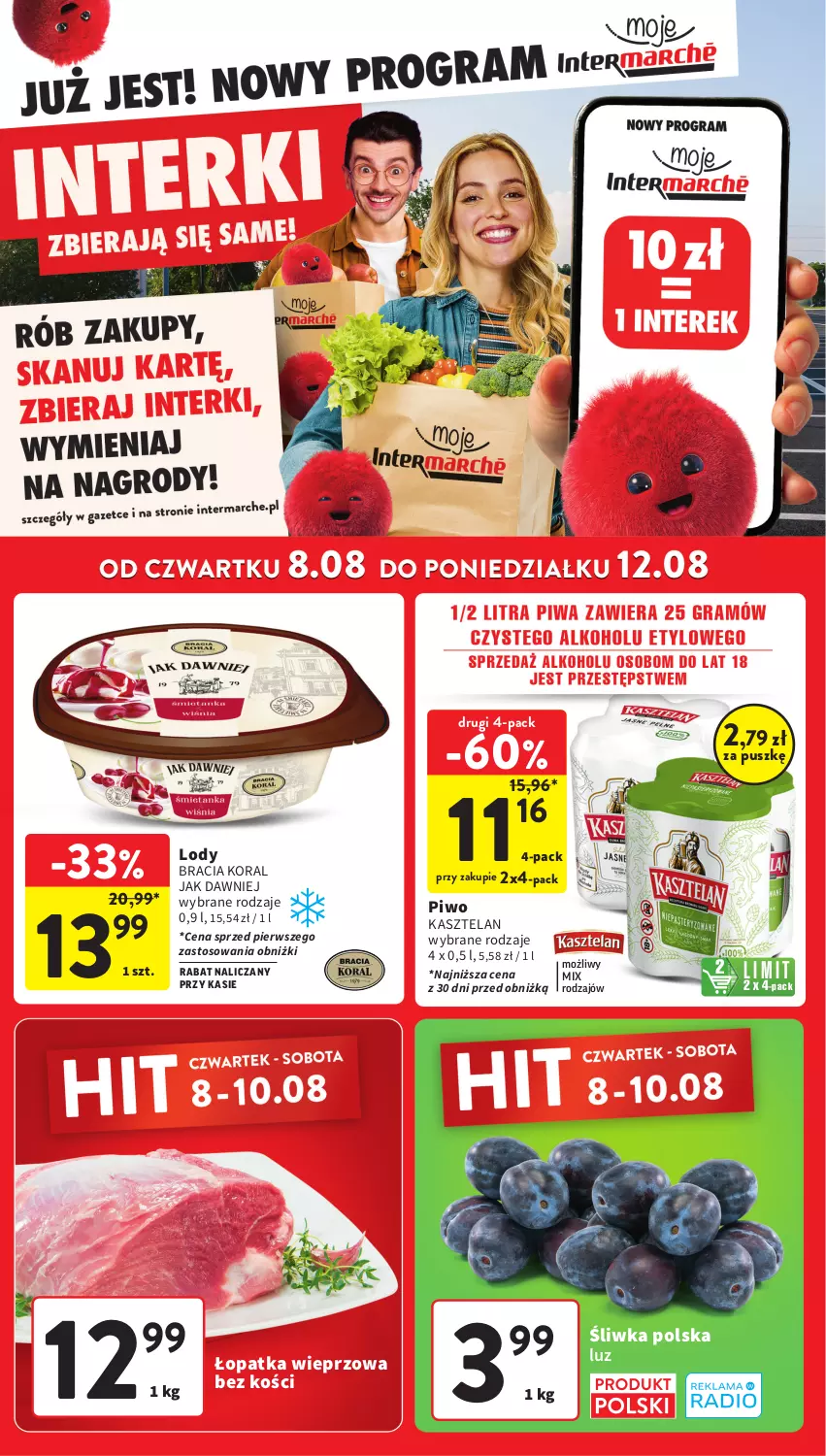 Gazetka promocyjna Intermarche - Gazetka Intermarche - ważna 08.08 do 12.08.2024 - strona 1 - produkty: Kasztelan, Lody, Piwo