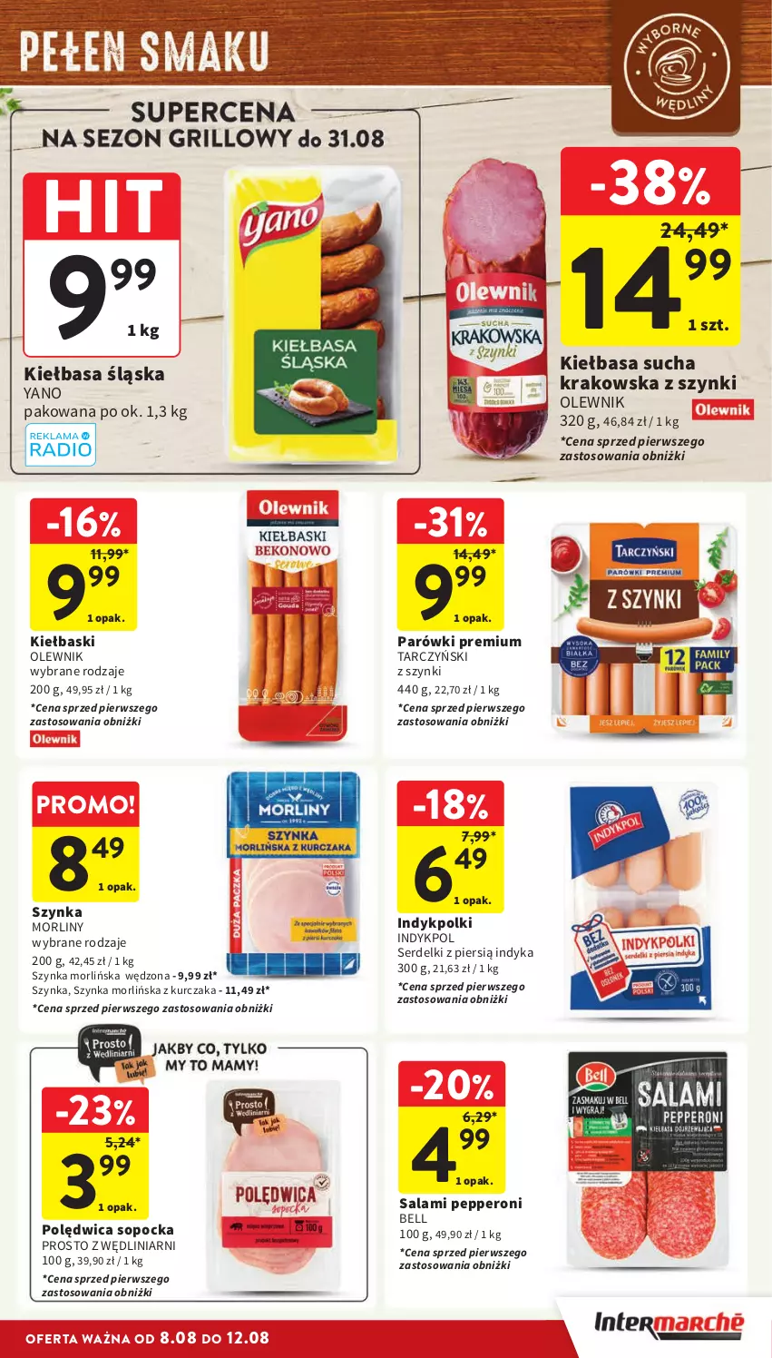 Gazetka promocyjna Intermarche - Gazetka Intermarche - ważna 08.08 do 12.08.2024 - strona 15 - produkty: Bell, Kiełbasa, Kiełbasa śląska, Kurczak, Morliny, Olewnik, Parówki, Polędwica, Salami, Ser, Serdelki, Szynka, Tarczyński