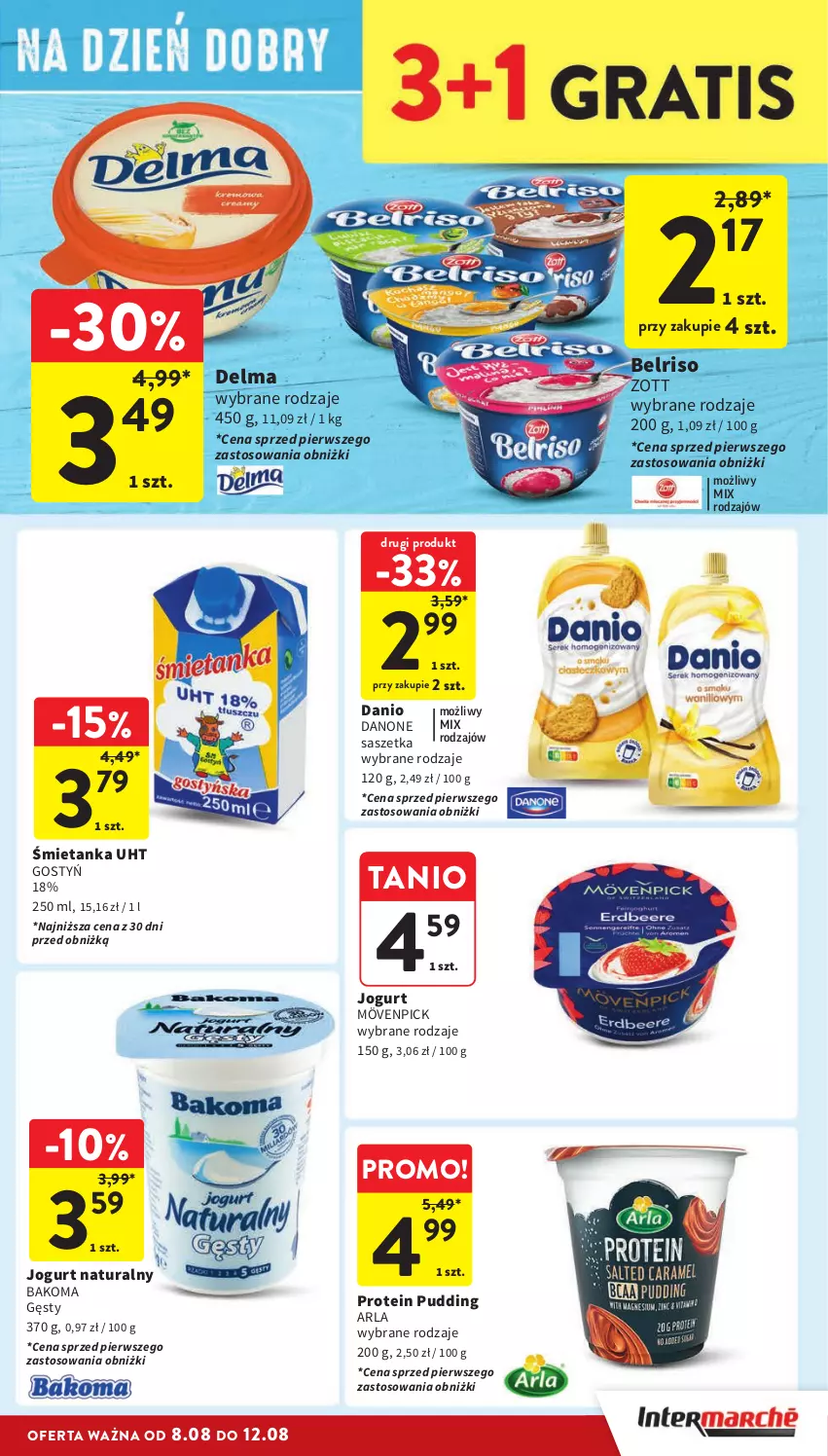 Gazetka promocyjna Intermarche - Gazetka Intermarche - ważna 08.08 do 12.08.2024 - strona 19 - produkty: Bakoma, Belriso, Danio, Danone, Delma, Jogurt, Jogurt naturalny, Pudding, Zott