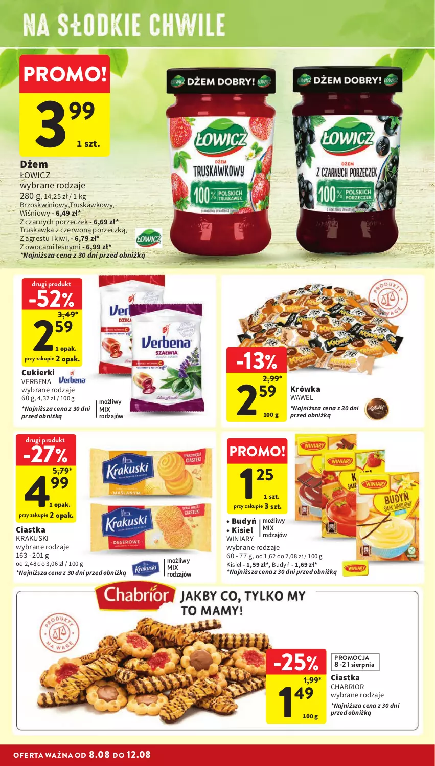 Gazetka promocyjna Intermarche - Gazetka Intermarche - ważna 08.08 do 12.08.2024 - strona 24 - produkty: Budyń, Chabrior, Ciastka, Cukier, Cukierki, Dżem, Gres, Kisiel, Kiwi, Krakus, Krakuski, Por, Wawel, Winiary