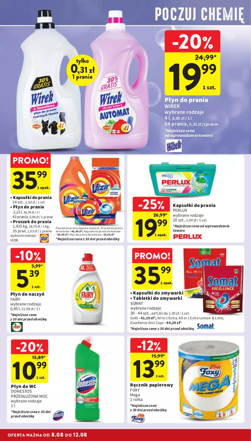 Gazetka promocyjna Intermarche - Gazetka Intermarche - ważna 08.08 do 12.08.2024 - strona 32 - produkty: Domestos, Fa, Fairy, Foxy, Kapsułki do prania, Papier, Płyn do prania, Płyn do wc, Proszek do prania, Ręcznik, Somat, Tablet, Tabletki do zmywarki, Vizir, Zmywarki