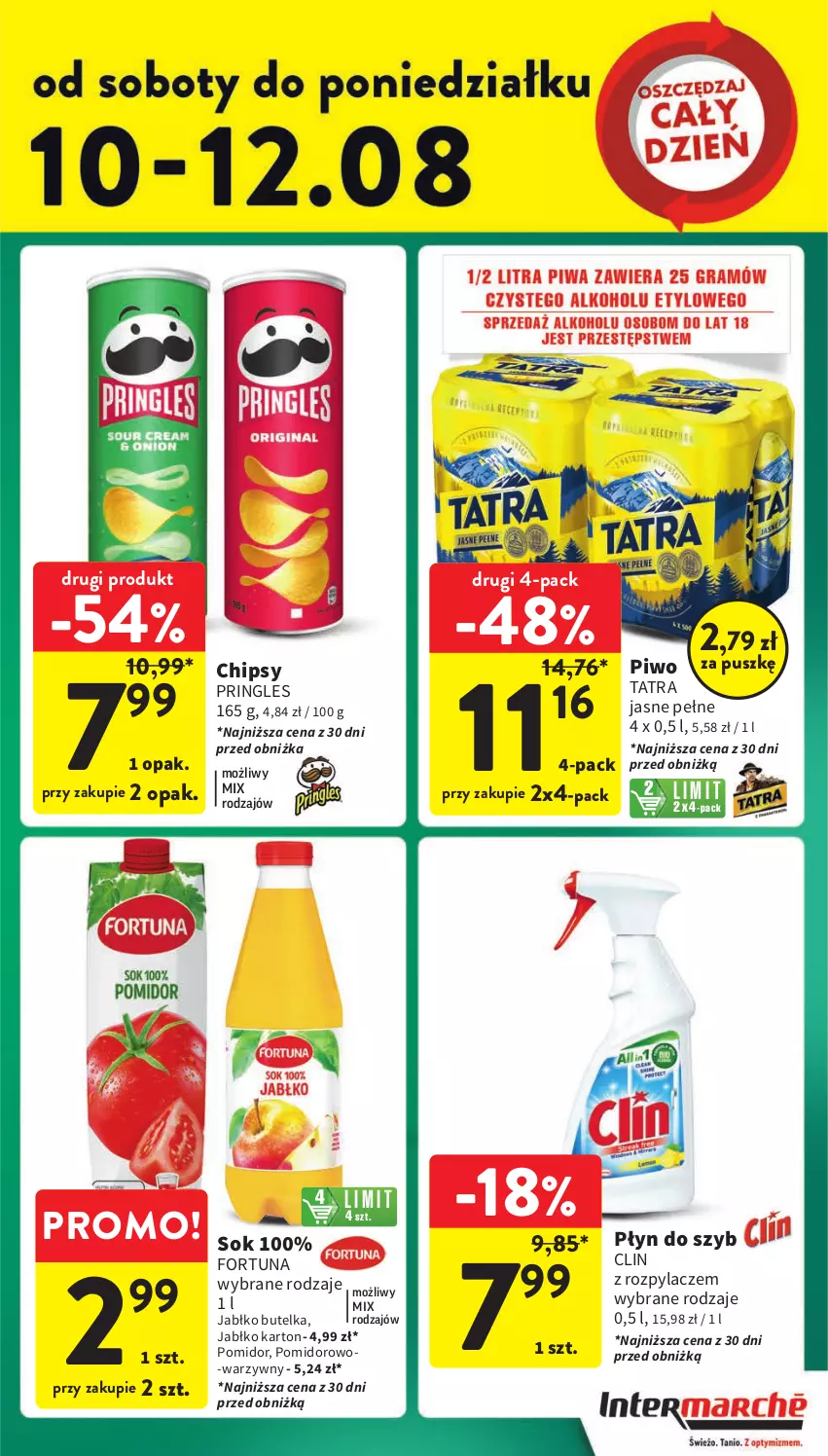 Gazetka promocyjna Intermarche - Gazetka Intermarche - ważna 08.08 do 12.08.2024 - strona 39 - produkty: Chipsy, Clin, Fortuna, Piwo, Płyn do szyb, Pringles, Sok, Tatra