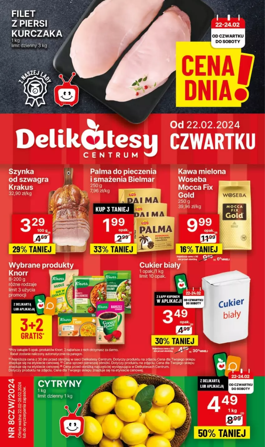 Gazetka promocyjna Delikatesy Centrum - NOWA GAZETKA Delikatesy Centrum od 22 lutego! 22-28.02.2024 - ważna 22.02 do 28.02.2024 - strona 1 - produkty: Cukier, Gra, Kawa, Kawa mielona, Knorr, Palma, Piec, Rum, Szynka, Woseba