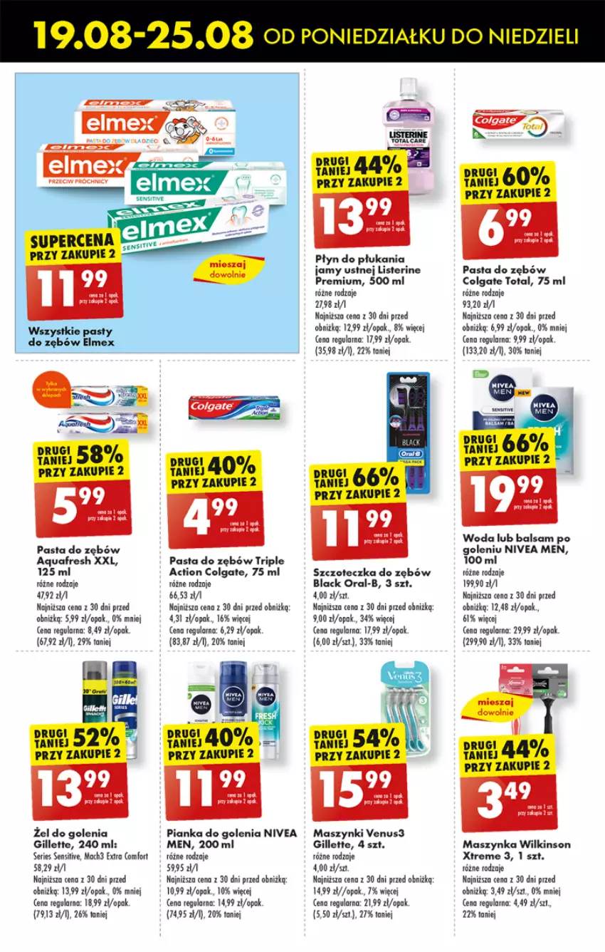 Gazetka promocyjna Biedronka - Od poniedzialku - ważna 19.08 do 24.08.2024 - strona 57 - produkty: Aquafresh, Balsam po goleniu, Colgate, Elmex, Fa, Gillette, Lack, Leon, LG, Listerine, Mach3, Maszynka, Nivea, Nivea Men, Pasta do zębów, Pianka do golenia, Płyn do płukania, Płyn do płukania jamy ustnej, Ser, Szczoteczka, Szczoteczka do zębów, Szynka, Venus, Woda