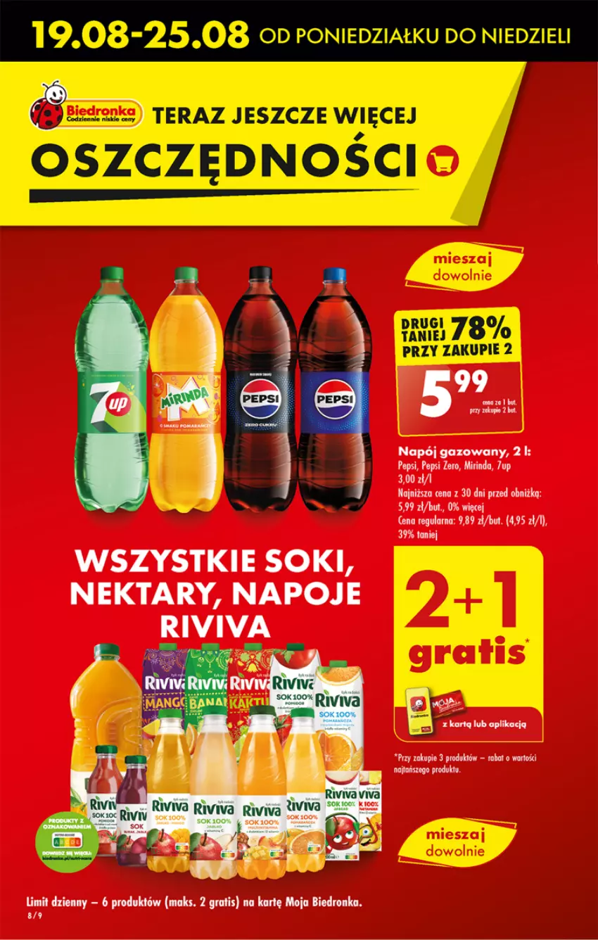 Gazetka promocyjna Biedronka - Od poniedzialku - ważna 19.08 do 24.08.2024 - strona 8 - produkty: 7up, Dron, Gra, Mirinda, Napój, Napój gazowany, Napoje, Nektar, Pepsi, Sok, Tera