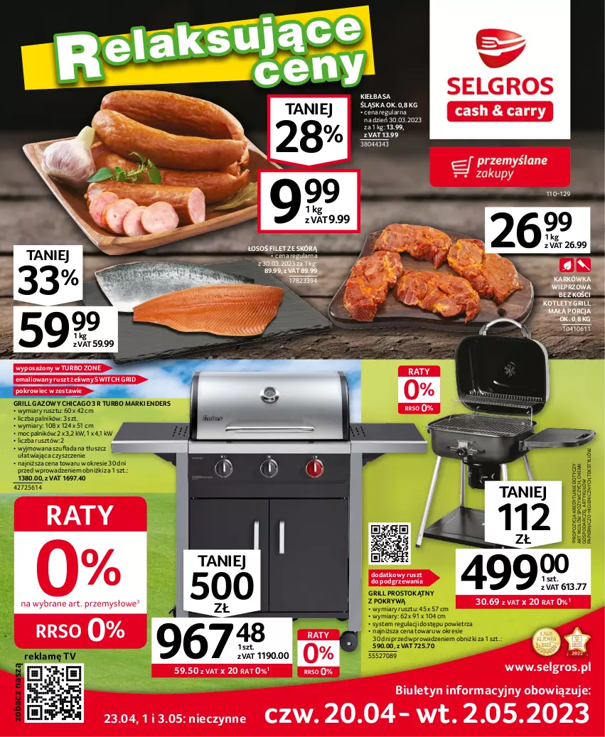 Gazetka promocyjna Selgros - Katalog Grill - ważna 20.04 do 02.05.2023 - strona 1 - produkty: GRID, Grill, Grill gazowy, Karkówka wieprzowa, Kiełbasa, Kiełbasa śląska, Kotlet, LG, Papier, Pokrowiec, Por