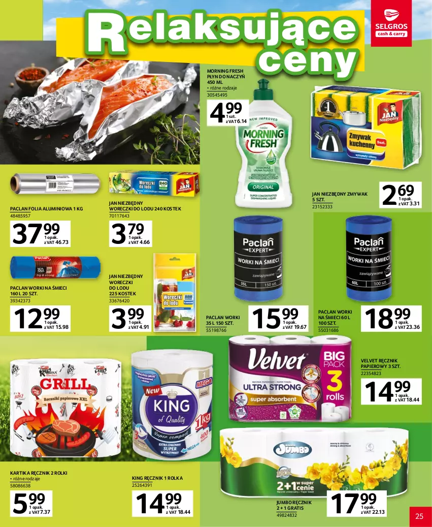 Gazetka promocyjna Selgros - Katalog Grill - ważna 20.04 do 02.05.2023 - strona 25 - produkty: Folia aluminiowa, Gra, Jan Niezbędny, Papier, Ręcznik, Rolki, Stek, Velvet, Woreczki do lodu, Worki na śmiec, Worki na śmieci