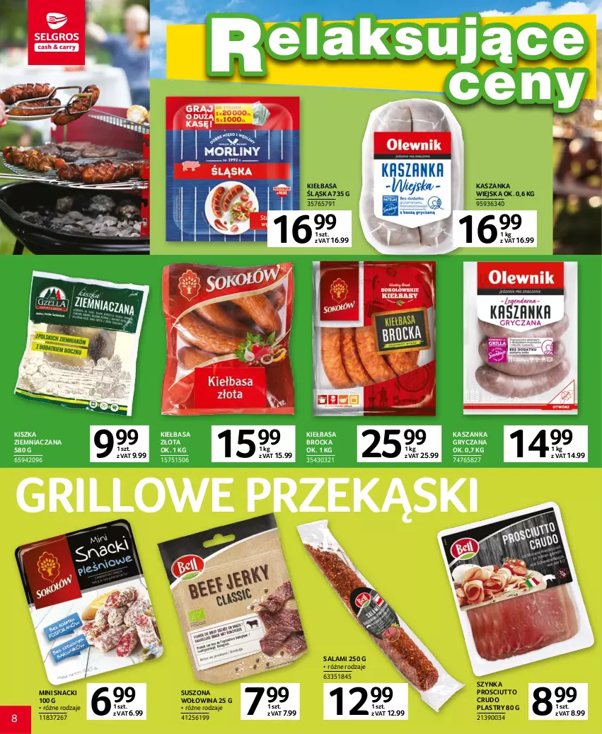 Gazetka promocyjna Selgros - Katalog Grill - ważna 20.04 do 02.05.2023 - strona 8 - produkty: Grill, Gry, Kasza, Kaszanka, Kiełbasa, Kiełbasa śląska, Prosciutto, Salami, Szynka, Wołowina