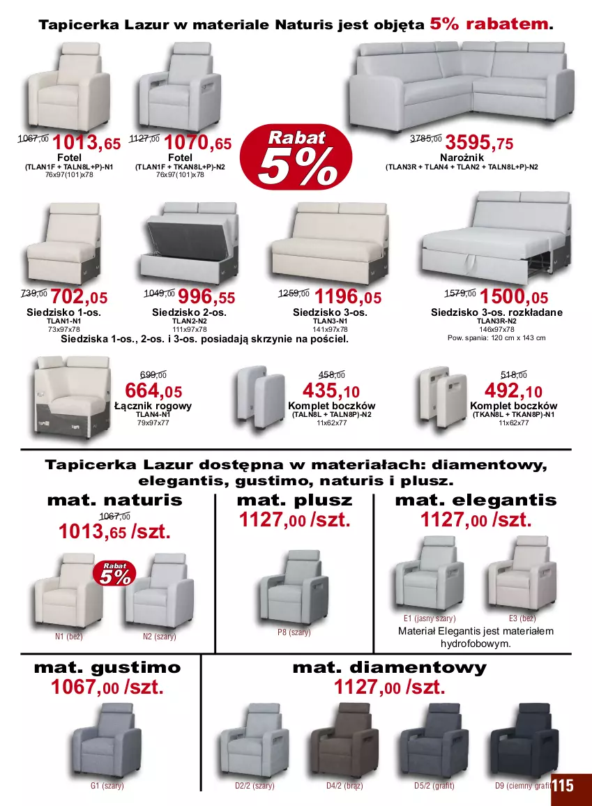 Gazetka promocyjna Bodzio - ważna 01.07 do 30.09.2022 - strona 115 - produkty: Fotel, Gra, Lazur, Narożnik, Pościel, Siedzisko, Tapicerka