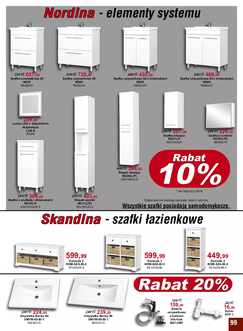 Gazetka promocyjna Bodzio - ważna 01.07 do 30.09.2022 - strona 99 - produkty: Bateria, Bateria umywalkowa, Drzwi, Komoda, Lustro, Lustro LED, Moda, Słupek, Słupek wiszący, Słupek wysoki, Sok, Syfon, Szafka, Szafka umywalkowa, Szafka z lustrem, Umywalka