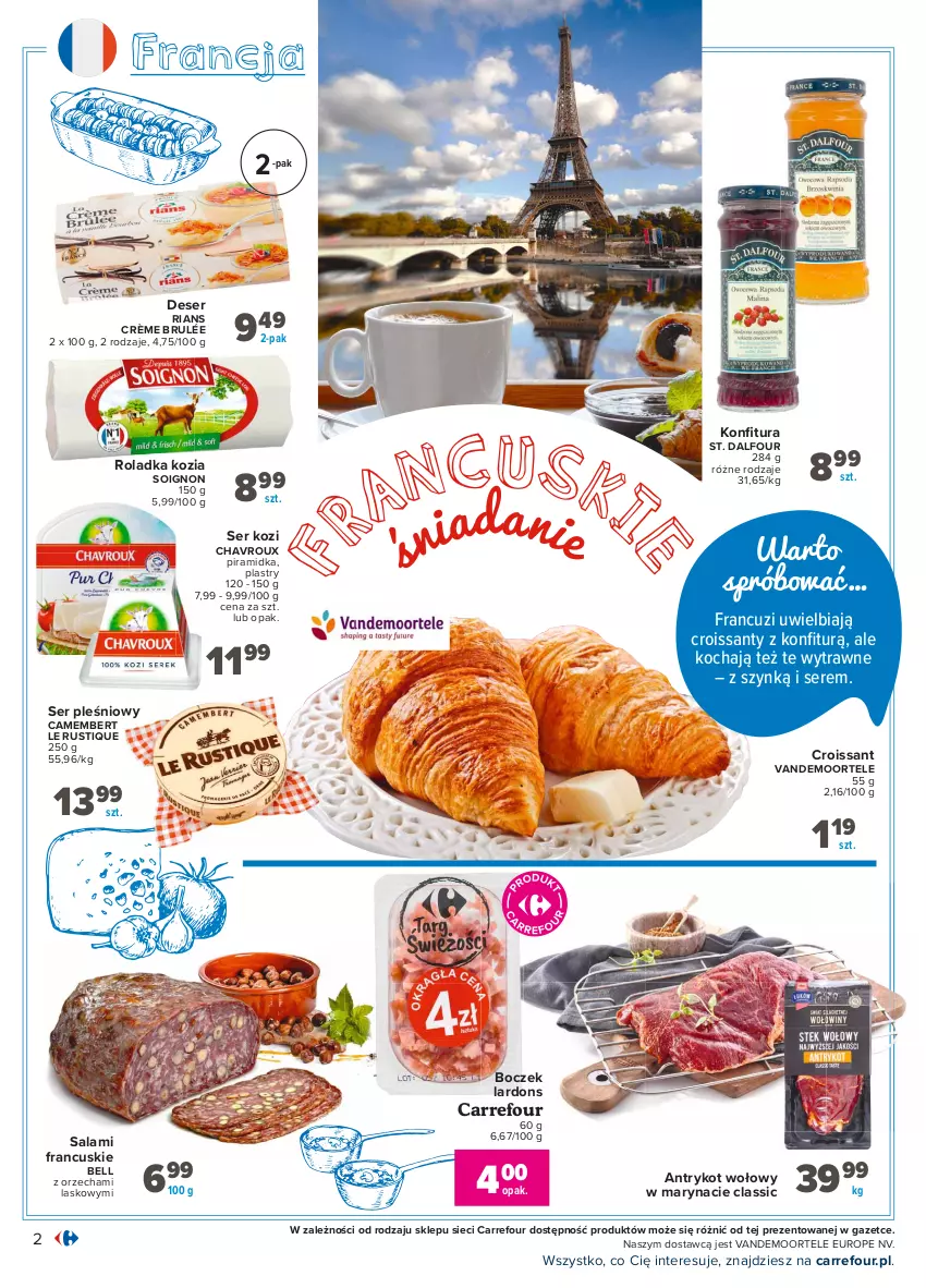 Gazetka promocyjna Carrefour - Gazetka Kuchnia śródziemnomorska - ważna 19.07 do 31.07.2021 - strona 2 - produkty: Antrykot wołowy, Bell, Boczek, Camembert, Croissant, Deser, Koc, Rust, Salami, Ser, Ser kozi, Ser pleśniowy