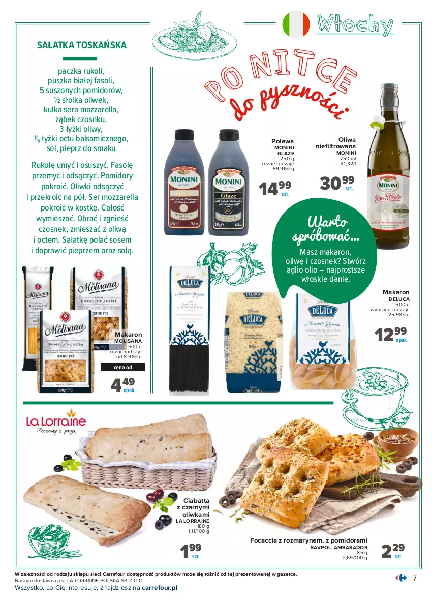 Gazetka promocyjna Carrefour - Gazetka Kuchnia śródziemnomorska - ważna 19.07 do 31.07.2021 - strona 7 - produkty: Ciabatta, Czosnek, Fa, Focaccia, Isana, Makaron, Monini, Mozzarella, Oliwki, Pieprz, Pomidory, Sałat, Sałatka, Ser, Sól, Sos