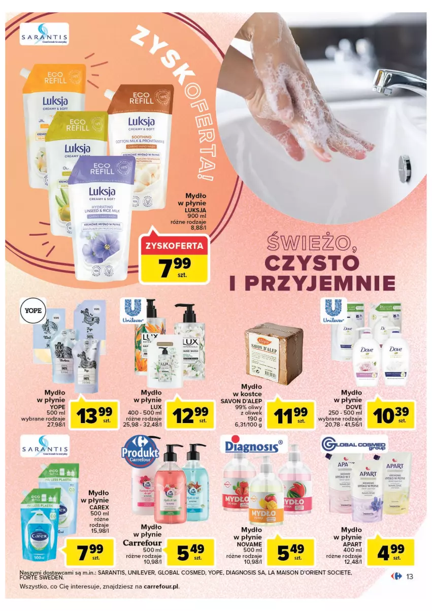 Gazetka promocyjna Carrefour - Gazetka Jesienna uroda pełna uroku - ważna 13.09 do 24.09.2022 - strona 13 - produkty: Dove, Luksja, Mydło, Mydło w płynie, Yope