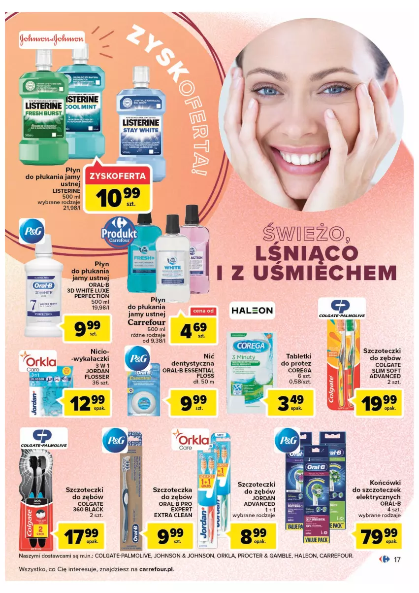 Gazetka promocyjna Carrefour - Gazetka Jesienna uroda pełna uroku - ważna 13.09 do 24.09.2022 - strona 17 - produkty: Colgate, Corega, Lack, Leon, LG, Listerine, Palmolive, Płyn do płukania, Płyn do płukania jamy ustnej, Ser, Szczoteczka, Szczoteczka do zębów, Tablet