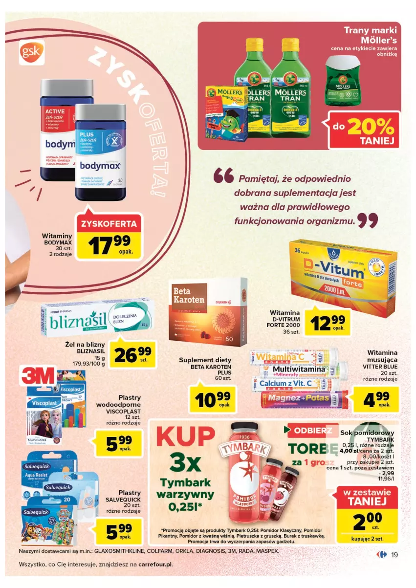 Gazetka promocyjna Carrefour - Gazetka Jesienna uroda pełna uroku - ważna 13.09 do 24.09.2022 - strona 19 - produkty: Body, Bodymax, Fa, Kosz, Mięta, Mus, Pietruszka, Por, Suplement diety, Tran, Tymbark, Viscoplast