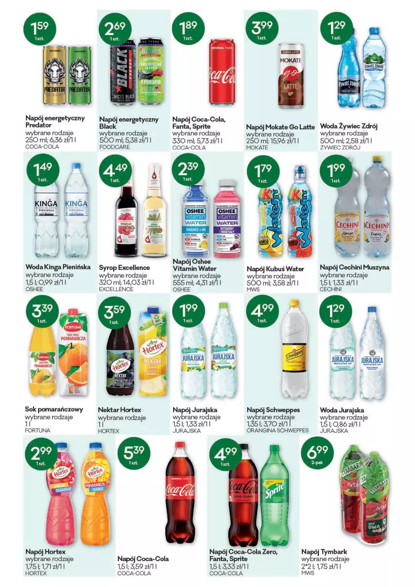 Gazetka promocyjna Groszek - Gazetka - ważna 12.08 do 24.08.2021 - strona 10 - produkty: Coca-Cola, Fa, Fanta, Fortuna, Gin, Hortex, Kubuś, Lack, Mus, Napój, Napój energetyczny, Nektar, Oshee, Schweppes, Sok, Sok pomarańczowy, Sprite, Syrop, Szyna, Tymbark, Woda