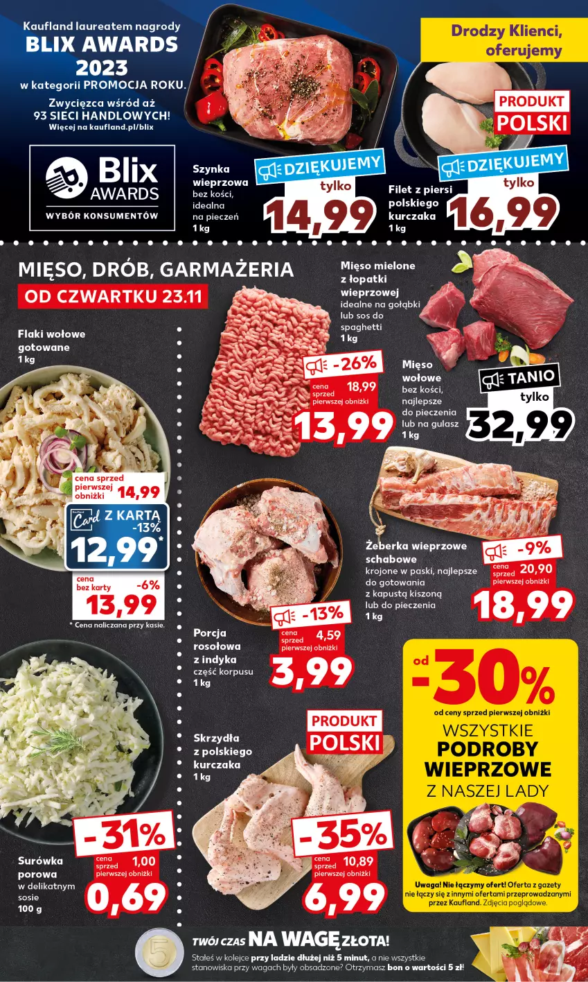 Gazetka promocyjna Kaufland - Mocny Start - ważna 27.11 do 29.11.2023 - strona 18 - produkty: Drób, Kapustą, Kurczak, Laur, Mięso, Mięso mielone, Mięso mielone z łopatki wieprzowej, Mięso wołowe, Olej, Piec, Por, Ser, Spaghetti, Surówka, Waga