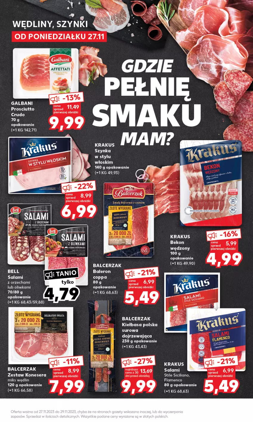 Gazetka promocyjna Kaufland - Mocny Start - ważna 27.11 do 29.11.2023 - strona 21 - produkty: Beko, Galbani, Kiełbasa, Krakus, LG, Prosciutto, Salami, Salsa, Ser, Szynka