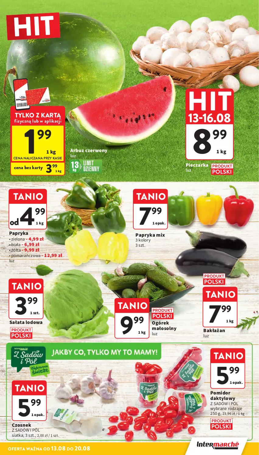 Gazetka promocyjna Intermarche - Gazetka Intermarche - ważna 13.08 do 20.08.2025 - strona 11 - produkty: Arbuz, Czosnek, Ogórek, Papryka, Piec, Pieczarka, Sałat, Sałata lodowa, Siatka