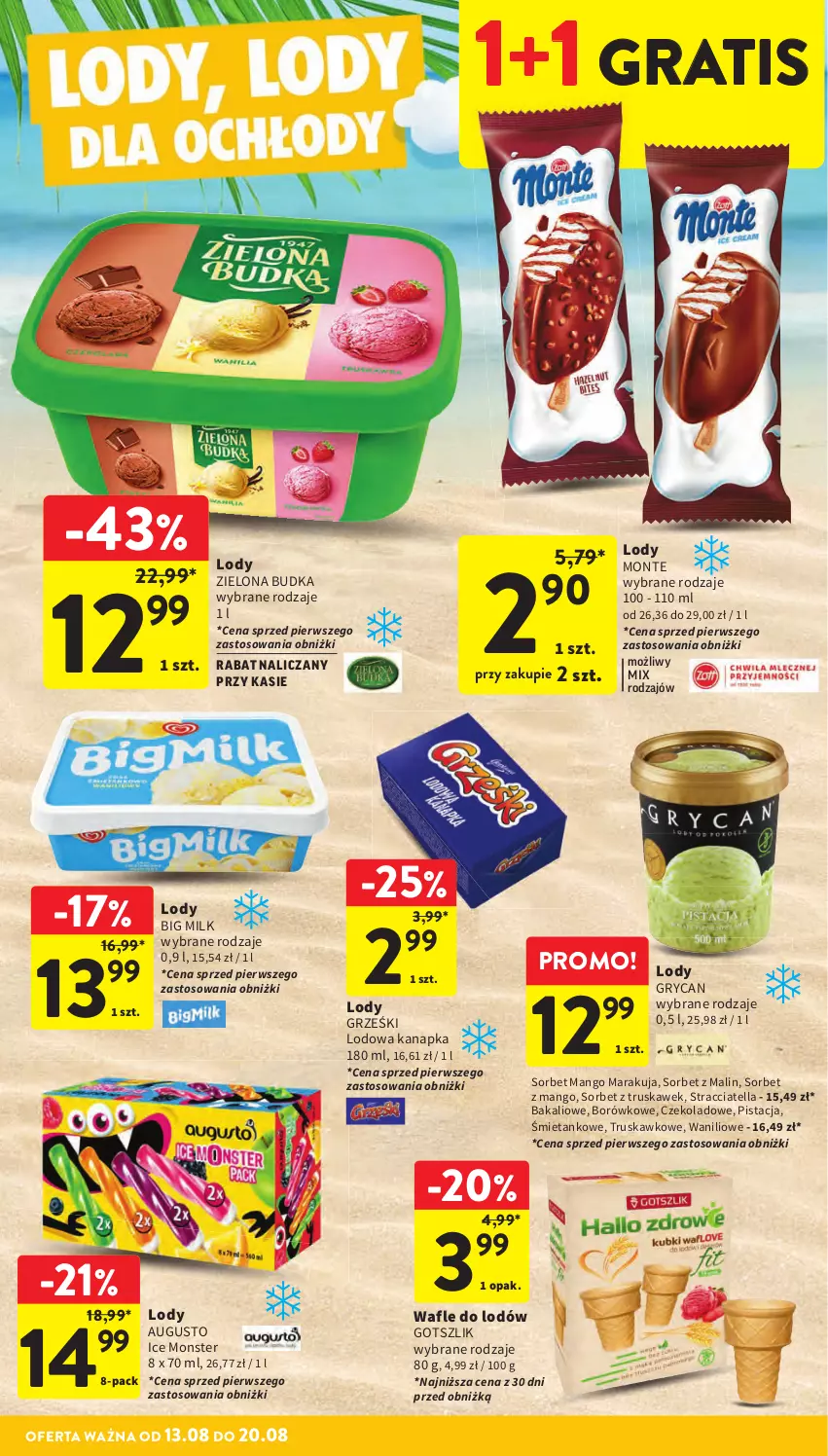 Gazetka promocyjna Intermarche - Gazetka Intermarche - ważna 13.08 do 20.08.2025 - strona 30 - produkty: Big Milk, Gra, Gry, Grześki, Ice Monster, Lody, Mango, Monte, Wafle, Wafle do lodów, Zielona Budka